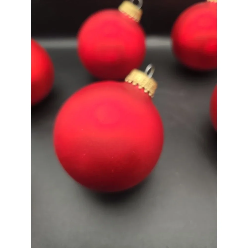 Krebs 6 Glass Ball Christmas Ornaments Color Red Vintage